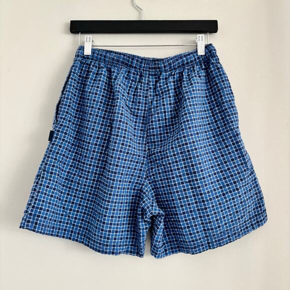 IZOD Navy Blue Checkered Drawstring Sleep Shorts Men's Size Medium 100% Cotton - Picture 4 of 8